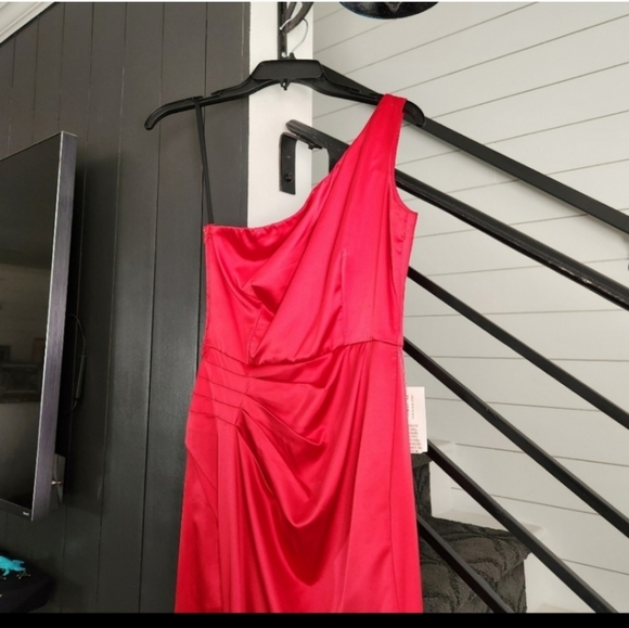 B Darlin Silky One Shoulder Full Length Dress - Picture 3 of 8